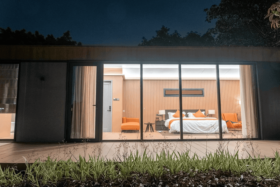Granny flat interior showing vaulted ceiling design
