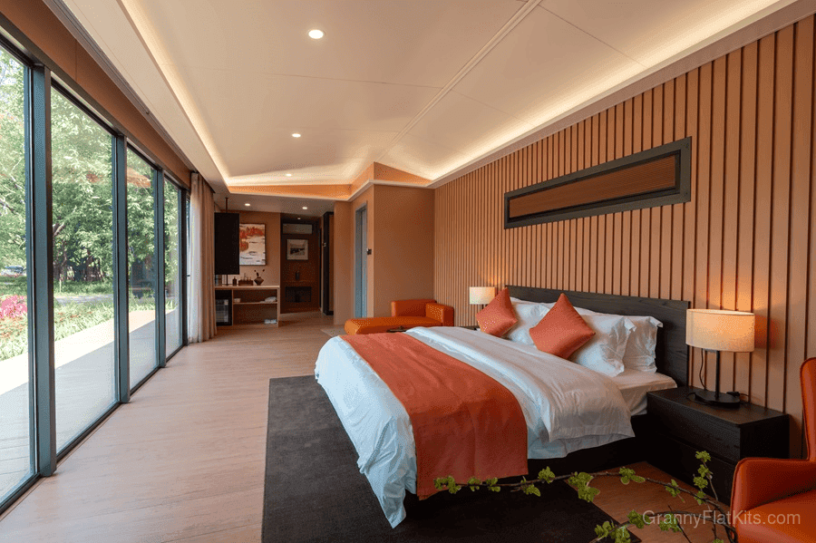 Pitched roof modular home interior detail