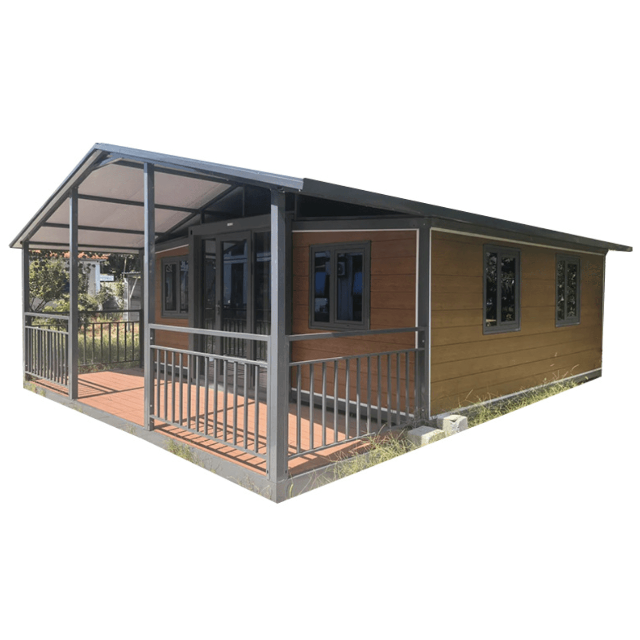 Premium expandable granny flat kit with gable roof and verandah — prefab folding design