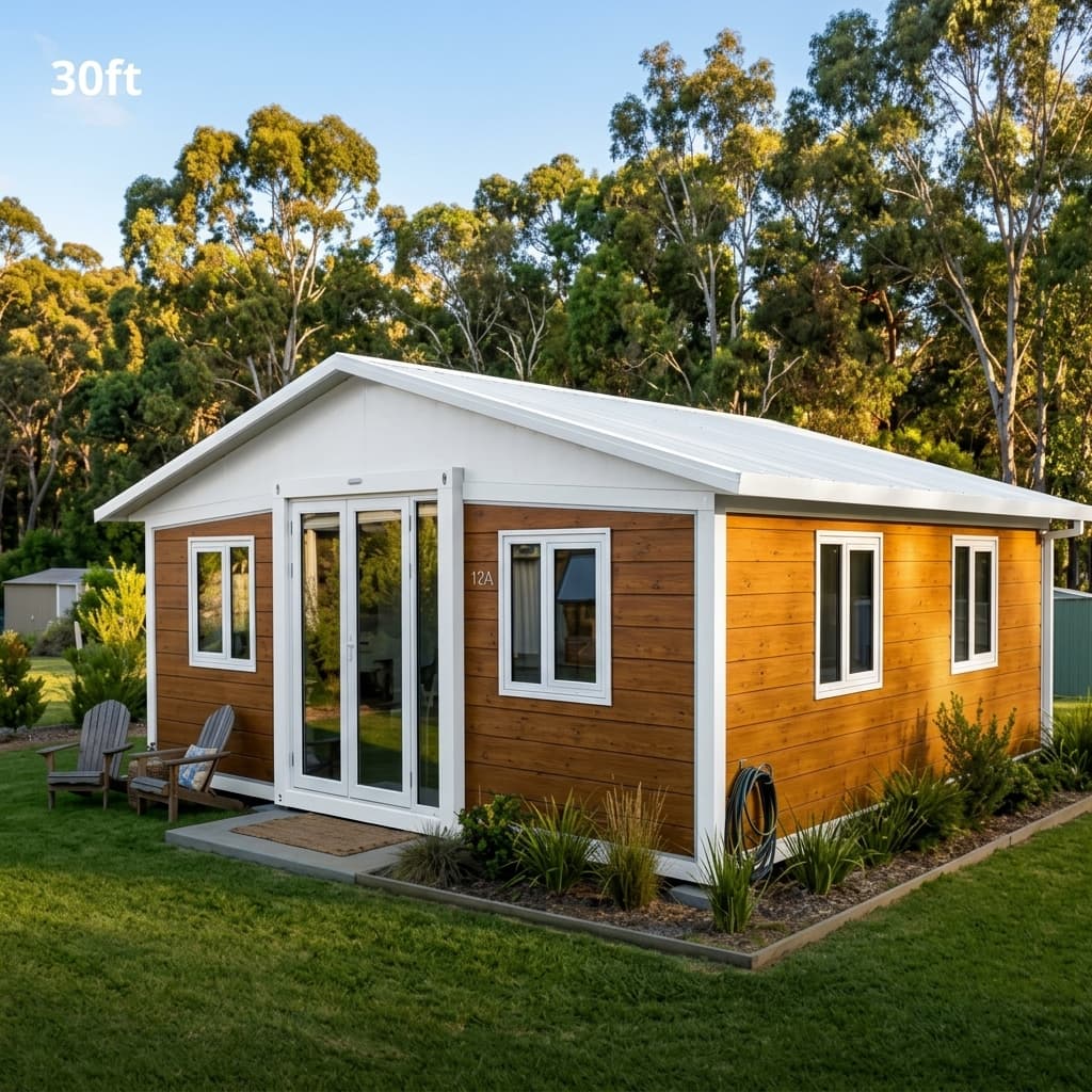 The Flagship Gable Series expandable granny flat in Modern Farmhouse white finish