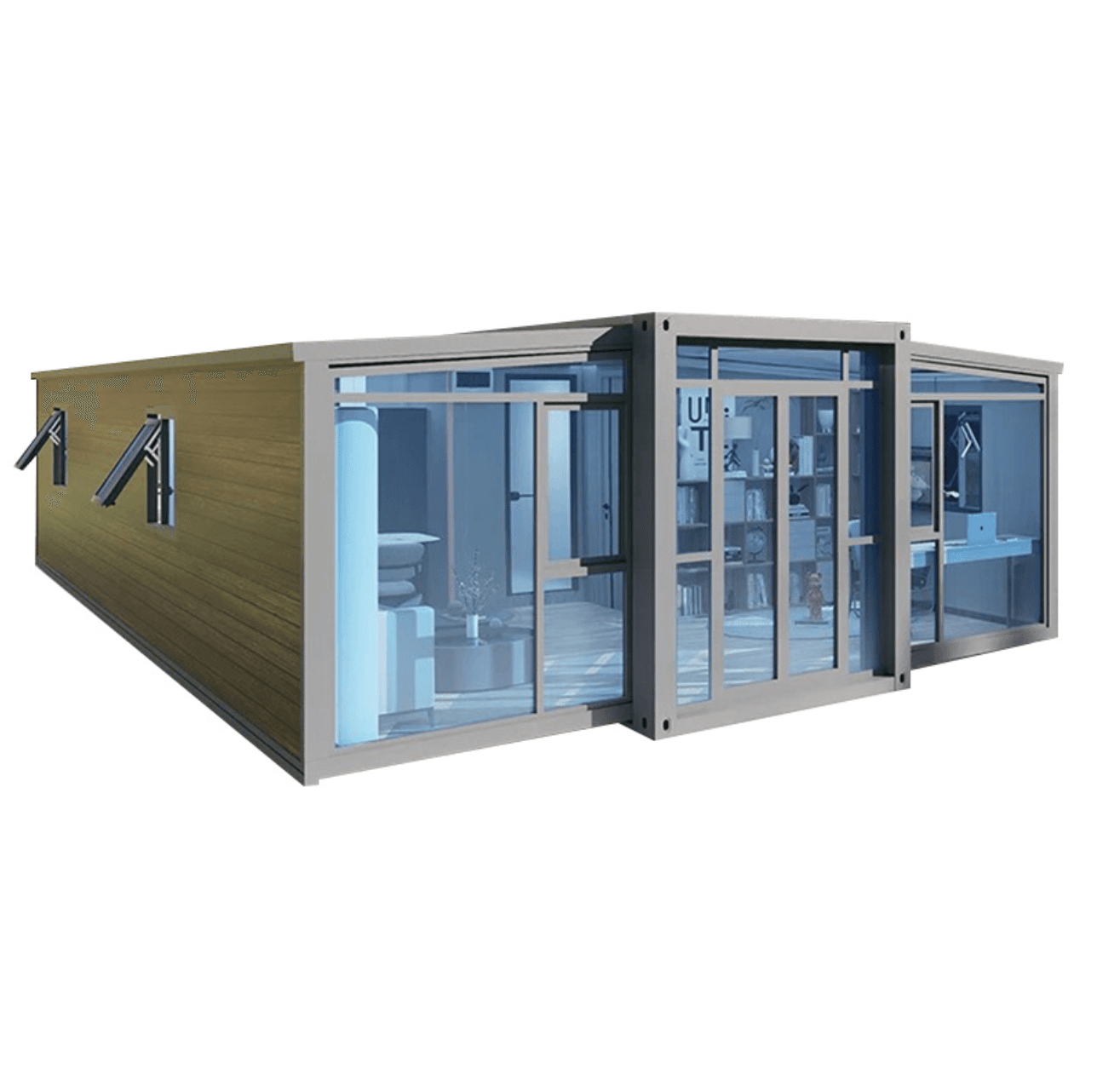 Panoramic Front shell design for 40ft Container expandable granny flat