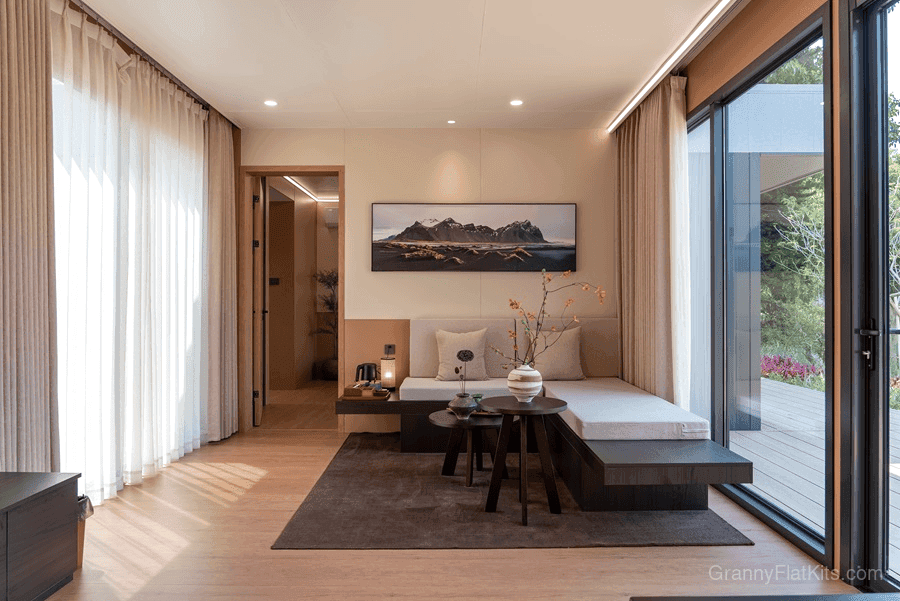 Prefab 2 bedroom granny flat kit showing three-module configuration