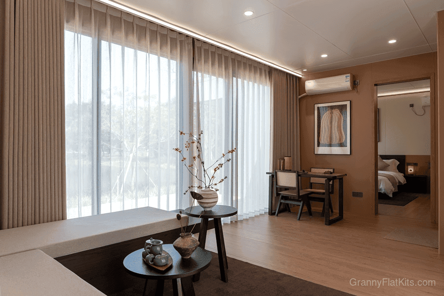 2 bed granny flat entrance and connecting module view