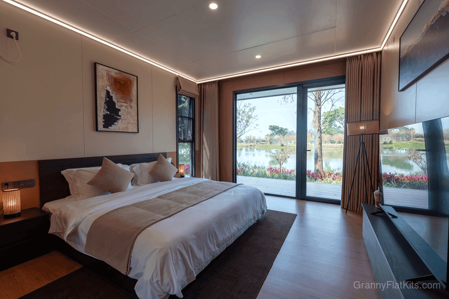 Family home bedroom with lake view