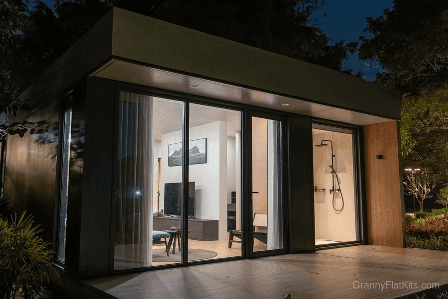 Luxury granny flat interior open-plan living and dining area