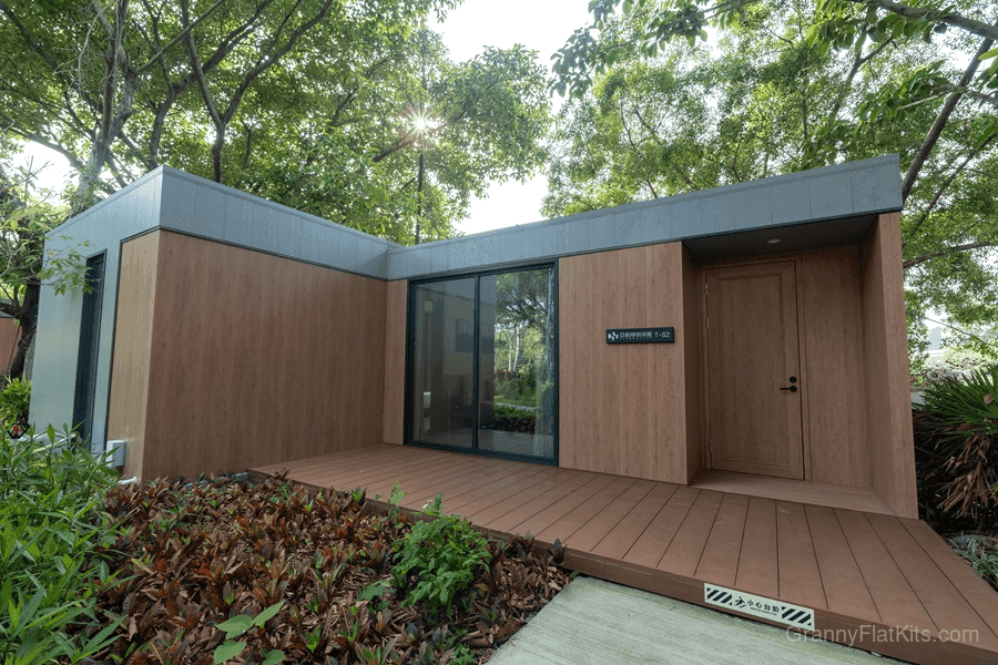 T-shaped modular granny flat exterior overview showing dual-module layout