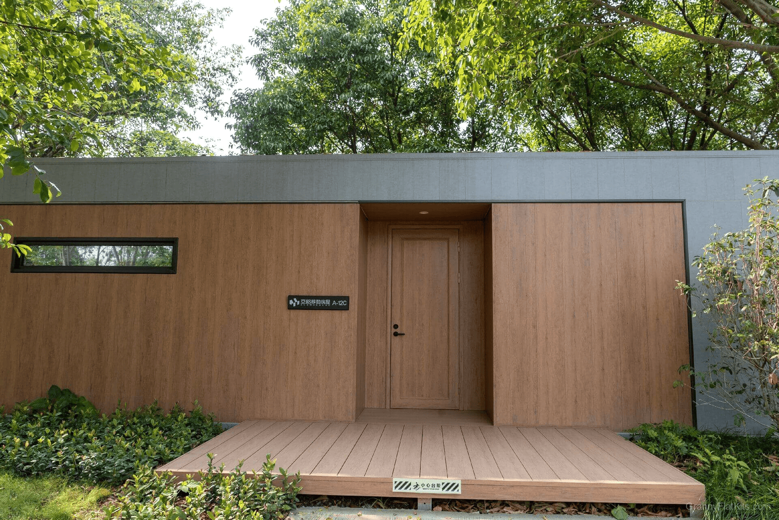 Modular granny flat detail view showing unique design elements